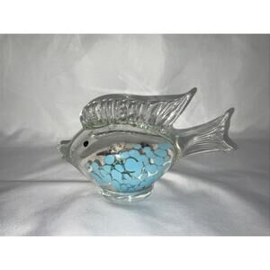 NEW ART GLASS CLEAR BLUE FIAH SAND GLOBE SEASHELL BEACH HOUSE DECOR FIGURINE